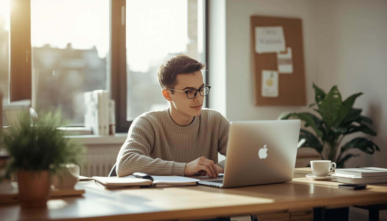 Junger Mann am MacBook studiert – Studymind Redaktion